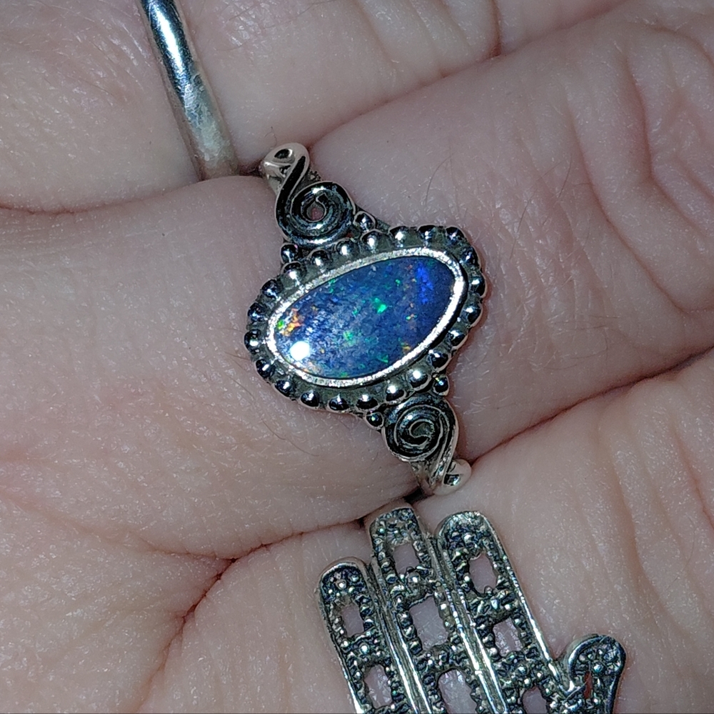 Dainty Sterling Silver Australian Opal Ring Size 8 - Picture 9 of 15
